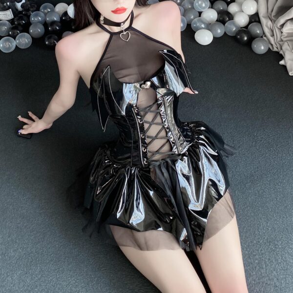 mzenuop Cosplay For Women Cute Anime Lingerie Strap-On Bat Imp See-Through Skirt Set Black