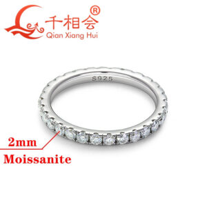 solid 2mm Full Eternity Ring Band Sterling Sier white Round Moissanite Diamond Jewelry gift dating party women