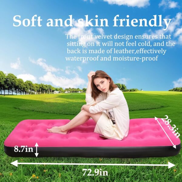 542e1521fce2a649 Foldable Inflatable air Mattress, Suitable for Indoor and Outdoor air Mattress, Thickened Waterproof, can be Used for Camping Tents (excluding Inflation Tools (Pink, Single)