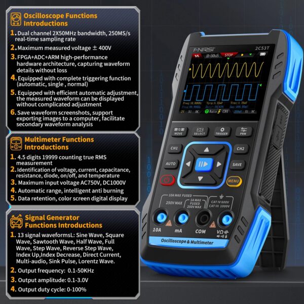 FNIRSI 2C23T 2C53T Upgrade 50MHz Handheld Digital Oscilloscope Multimeter Signal Generator  3 in 1 Dual Channel Automotive Tools