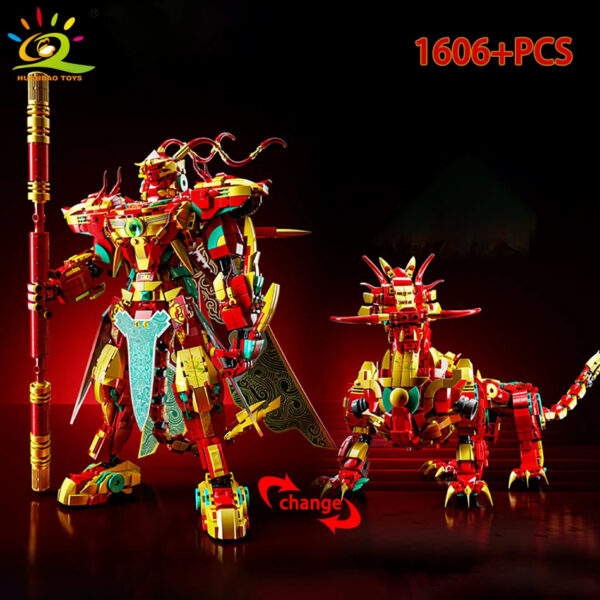 543f69d66bf40c42 HUIQIBAO SunWuKong Warrior Mech Robot Building Blocks MOC Chinoiserie Action Figure Brick Children City Construction Display Toy