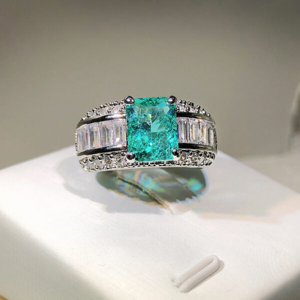 Fashion S Sier Emerald Princess Paraiba Couples Ring For Women Double Diamond Crystal Engagement Anniversary Gift Jewelry