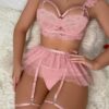 Lilosy Sexy Push Up Garter Skirt Strappy Lingerie Set