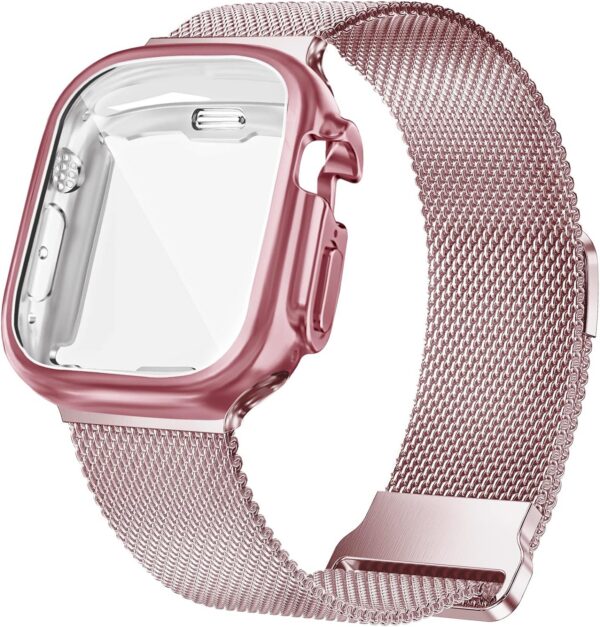 Geoumy Metal Magnetic Bands Compatible for Apple Watch Band 38mm with Case, Stainless Steel Milanese Mesh Loop Replacement Strap Compatible with iWatch Series 8/7/6/5/4/3/2/1 SE Women Men, Rose Gold