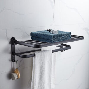 547d544018f4eccc Matte Black 50CM Folding With Hook Towel Holder Wall Mount AluminumTowel Rack