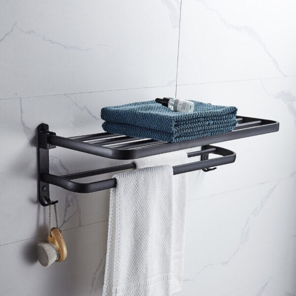 547d544018f4eccc Matte Black 50CM Folding With Hook Towel Holder Wall Mount AluminumTowel Rack