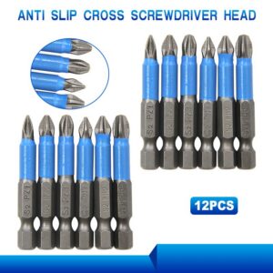548348c2f509fbfa 12pc S2 Steel Anti Slip Head Cross Electric Screwdriver Tool Set PH1/PH2/PH3/PZ1/PZ2/PZ3