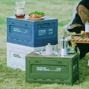 549e1ee284f5b22f Camping storage trunk organizer, picnic camping box, car folding outdoor bench and chopping board