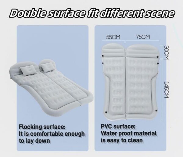 SUV Air Mattress Car Bed Inflatable Mattress for Truck Backseat - Portable Air Mattress with Flocking Surface and Pillows Foldable Air Bed for Home Tent Camping Travel - Grey