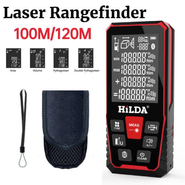54c03b82141f9922 HILDA Rangefinder Digital Tape 100M 120M Laser Distance Meter Range Finder Test Tool Building Measure Ruler