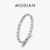 Modian Simple 925 Sterling Silver Texture Twisted Thin Stackable Small Finger Ring For Women Vintage Classic Fine Jewelry Gifts
