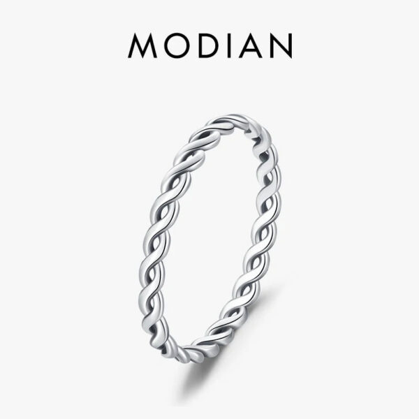 Modian Simple 925 Sterling Silver Texture Twisted Thin Stackable Small Finger Ring For Women Vintage Classic Fine Jewelry Gifts