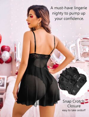 Avidlove Babydoll Lingerie for Women Floral Snap Crotch Teddy Chemise Nightie Lace Nightgown
