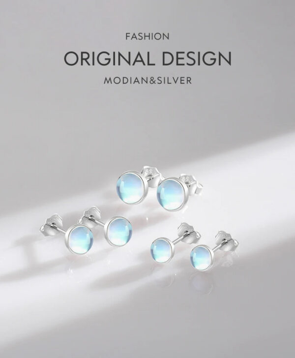 54ca81e457f1f5d9 Modian 925 Sterling Silver Round Exquisite Moonstone 4 5 6 MM Stud Earrings Platinum Plated Charm Ear Studs For Women Jewelry