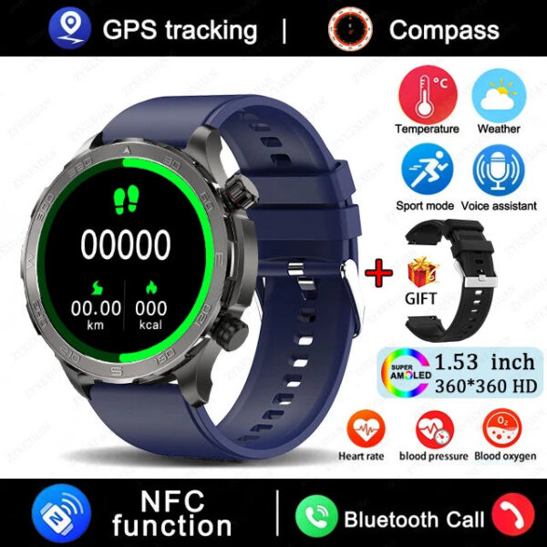54d91cfab12f0acf New GPS Track Smart Watch Men AMOLED HD Screen Outdoor Sports Fitness Heart Rate NFC IP68 Waterproof Bluetooth Call Smart Watch