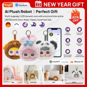Tuya Smart  AI Plush Robot w/LED Eyes & Voice Control,Interactive Smart Toy USB Rechargeable Companion for Kids Gifts/Smart Home