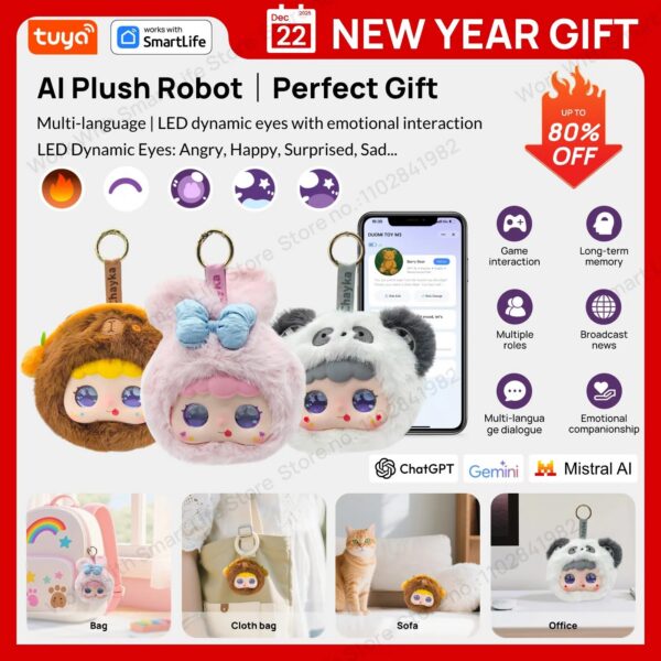 54da18fc7aba4b0b Tuya Smart AI Plush Robot w/LED Eyes & Voice Control,Interactive Smart Toy USB Rechargeable Companion for Kids Gifts/Smart Home