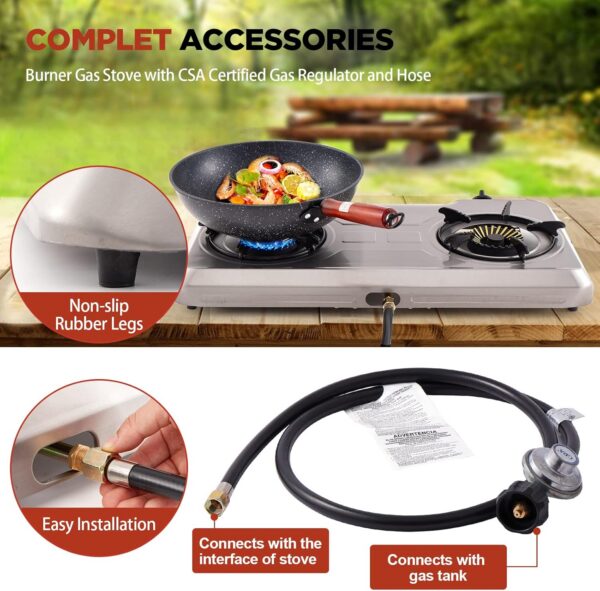 Propane Stove 2 Burner Gas Stove,Portable Stainless Steel Stove,Auto Ignition Camping Dual LPG for RV, Apartment, Outdoor