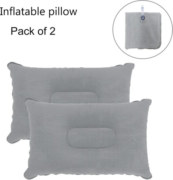 2 Pack Ultralight Inflatable Pillow Small Squared Flocked Fabric Air Pillow for Beach Hiking,Camping,Traveling,Napping,Desk Rest,Neck &Lumbar Support(Gray)