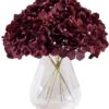 Hydrangea Silk Flower White 10 Heads Artificial Hydrangea Silk Flowers Head for Wedding Centerpieces Bouquets DIY Floral Decor Home Decoration with Long Stems - White