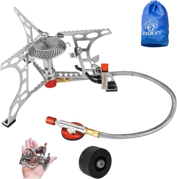 Bulin Gas Campingkocher Gaskocher mit Piezozündung Faltbarer Gaskocher Outdoor Windschutz Kocher Gasbrenner für Camping Trekking Hiking Picknick Wandern