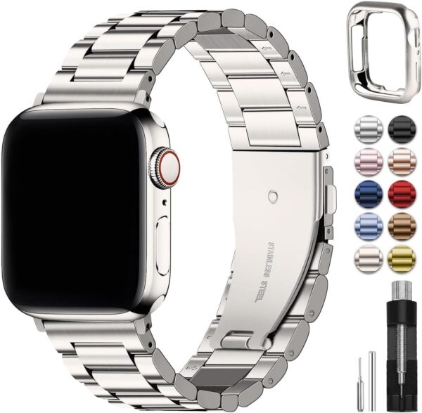 555d02a5dbaf169d Fullmosa Compatible Apple Watch Bands 41mm 40mm 38mm, Stainless Steel iWatch Band with Case for Apple Watch Ultra2/Ultra Series 9/8/7/6/5/4/3/2/1/SE/SE2, Rose Gold(Short)