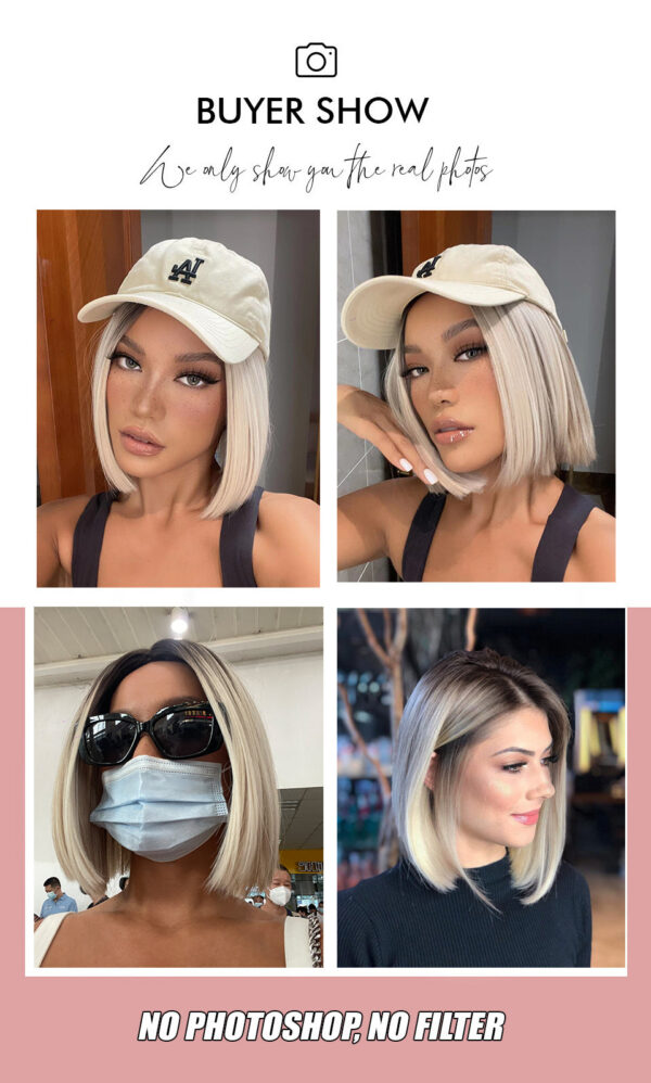 5582144cba6b4877 Brown Blonde Ombre Synthetic Short Straight Bob Wigs for Women Middle Part Lolita Cosplay Natural Hair Heat Resistant Fiber