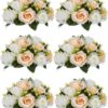 5589d46a4fbbc2bc NUPTIO Artificial Flower Centrepieces for Tables - 6 Pcs Crimson & White Fake Flowers Roses Balls 9.5in Diameter - Silk Faux Rose Arrangement for Wedding Party Centerpiece Table Decorations