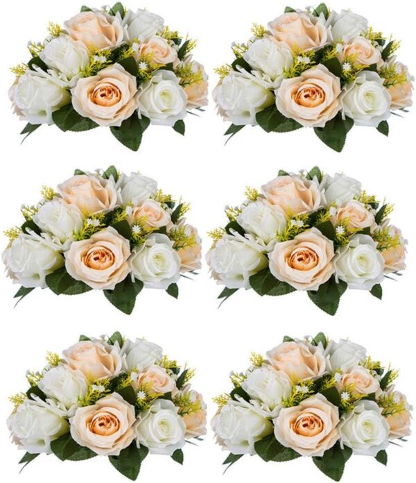 5589d46a4fbbc2bc NUPTIO Artificial Flower Centrepieces for Tables - 6 Pcs Crimson & White Fake Flowers Roses Balls 9.5in Diameter - Silk Faux Rose Arrangement for Wedding Party Centerpiece Table Decorations