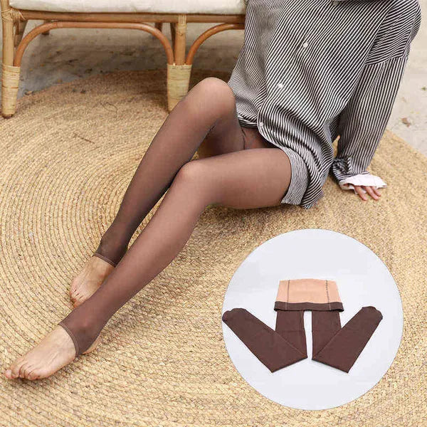 074 Winter Thicken Plus Veet Legs Fake Translucent Warm Fleece Autumn Stockings Tights Sexy Pantyhose 211221