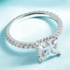 TFGLBU D Vvs1 7*7mm 2CT Princess Cut All Moissanite S Sterg Sliver Ring for Women Dia Wedding Proposal Band Jewelry