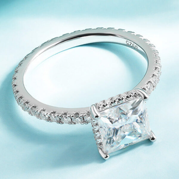 TFGLBU D Vvs1 7*7mm 2CT Princess Cut All Moissanite S Sterg Sliver Ring for Women Dia Wedding Proposal Band Jewelry