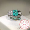 Fashion S Sier Emerald Princess Paraiba Couples Ring For Women Double Diamond Crystal Engagement Anniversary Gift Jewelry