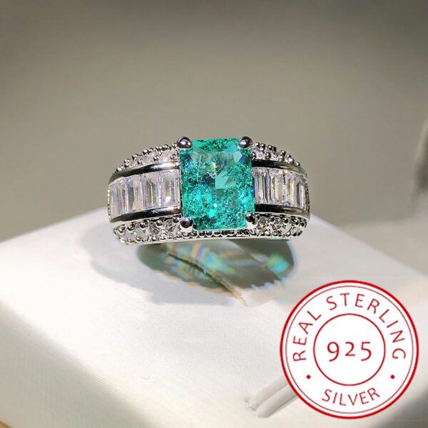 Fashion S Sier Emerald Princess Paraiba Couples Ring For Women Double Diamond Crystal Engagement Anniversary Gift Jewelry