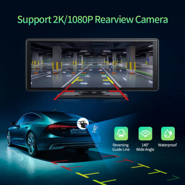 Imagebon Android 13 Dash Cam Wireless CarPlay & Android Auto Car DVR Netflix Google Play GPS Bluetooth Rearview Mirror Camera
