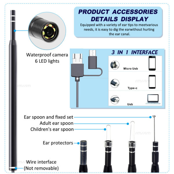 Smart Visual Medico Otoscopio Cleaner Endoscope Earpick Camera Wax Remover Tool Picker Ear Stick beleza e saude
