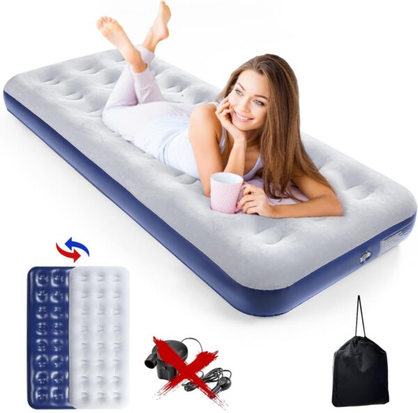 55de76a35260398d Camping Air Mattress Inflatable Air Bed Flocked Surface Travel Bed Sleeping Pad Air Bed for Outdoor Camping Tent Guest Travelling