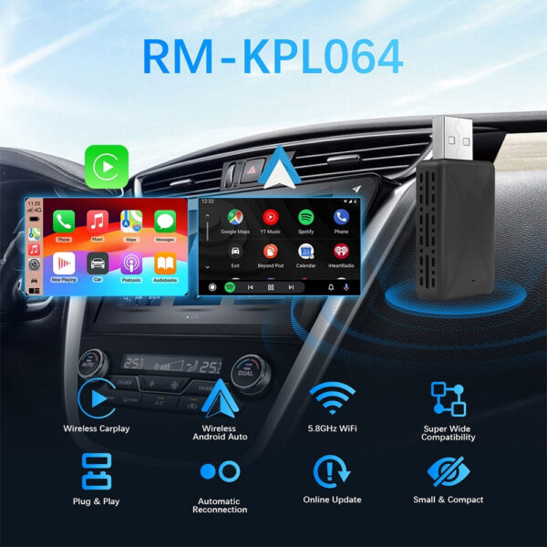 55e401bc0fcf8ed1 Carplay Adapter Android Auto Wireless Smart Dongle 2in1 For Voo Benz Audi Kia Hyundai VW Mazda Cadillac MG Peugeot