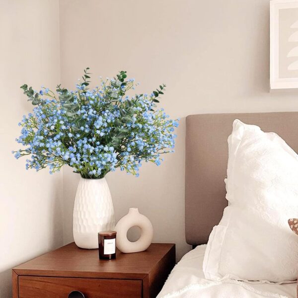 18pcs Babys Breath Eucalyptus Leaves Bouquet Blue Gypsophila Artificial Flowers and Faux Greenery for Home Decor