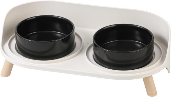 55ef37442e4ed97f Cat Food Water Bowl Set - Raised Cat Bowls with Non Slip Stand - Elevated Puppy Bowls for Small Dogs - Double Ceramic Cat Feeding Bowls with Splash Proof Guard - Tall Cat Dishes - 2 x 480 ML - 16.2 OZ