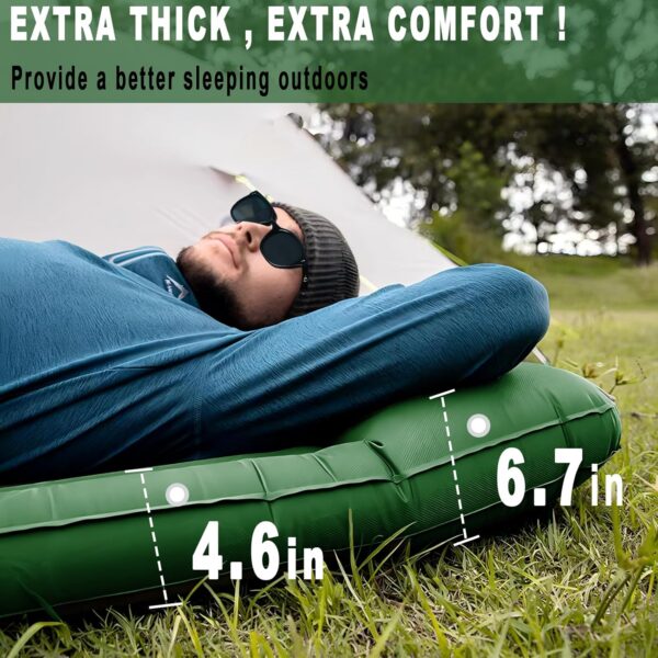Portable Camping Sleeping Pad, 4” Thick Camping Mat, Inflatable Camping Mattress with Built-in Pillow and Foot Pump, Suitable for Camping, Hiking, Backpacking (Blue)