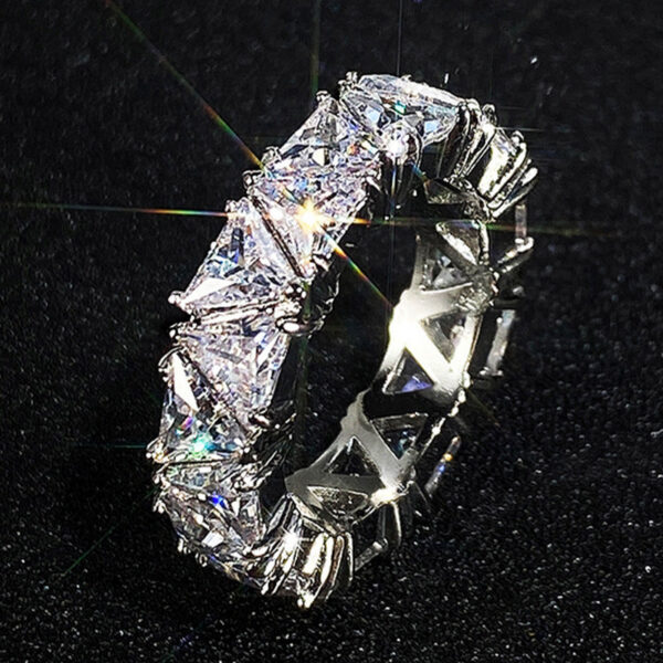 Eternity Triangle Lab Diamond Ring Sterling Sier Engagement Wedding Band Rings for women Bridal Party Jewelry Gift