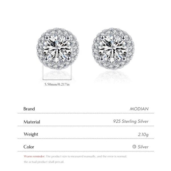 Modian Real 925 Sterling Silver Luxury Simple Cubic Zirconia Stud Earrings for Women Round CZ Wedding Statement Jewelry Gifts