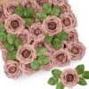 Mocoosy 50Pcs Artificial Rose Flowers, Burnt Orange Fake Roses for Decorations, Real Touch Terracotta Foam Rose Bulk with Stems Rust Floral Arrangements Wedding Valentine's Day Party Home Table Decor