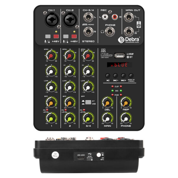 V4 Interface with Bluetooth USB Recording Computer 48V Phantom Power Delay Replay Effects, 4-Channel Audio Mixer