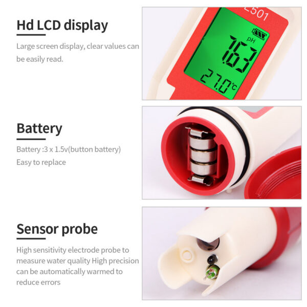 5657dae6d40a60f1 5 in 1 Chlorine PH CL2 H2 ORP Temperature Meter Quality Tester for Pools Drinking Water Aquarium Swimming Pool