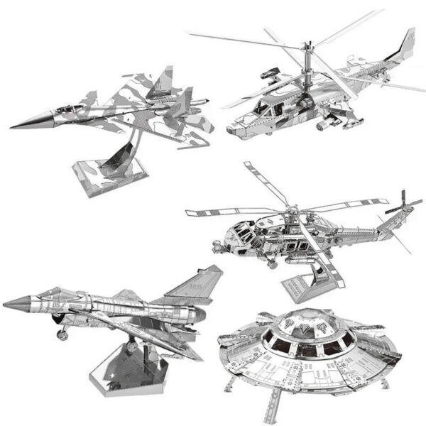 3D Metal Military J-20 J-10B SU-34 KA-50 Fighter UFO RAH-66 Helicopter DIY Handmade Assemble Model Jigsaw Puzzles