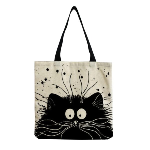 Andeiltech Canvas Tote Bag for Women Aesthetic Cute Cat Shopping Grocery Reusable School with Inner Zipper Girl Gift