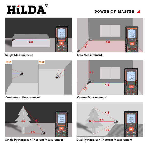 56a0dbbcac8fa0d1 HILDA Distance Meter 40M 60M 80M 100M Rangefinder Laser Tape Range Finder Building лазерный дальномер