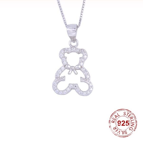 56b7ef0dbbd55708 Sterling Sier CZ Diamond Teddy Bear Necklaces For Women Hollow Cute Cartoon Pendants Kids Girl Fine Jewelry